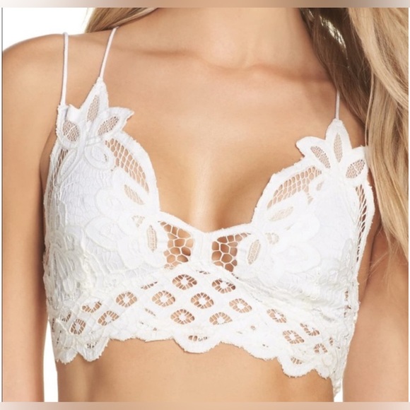 Free People Other - Free People Intimately Adella Longline Bralette Coquette Lace White Ruched L